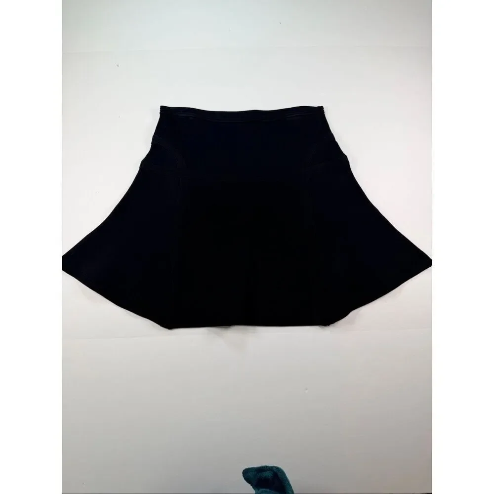Diane Von Furstenberg Black Flote A-Line Flare Skater Mini Skirt Size Medium EUC